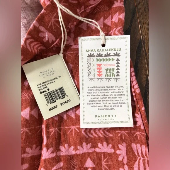 *NWT* Faherty Women's S Anna Kahalekulu Kendall Orange 100% Linen Maxi Sundress - Picture 8 of 16